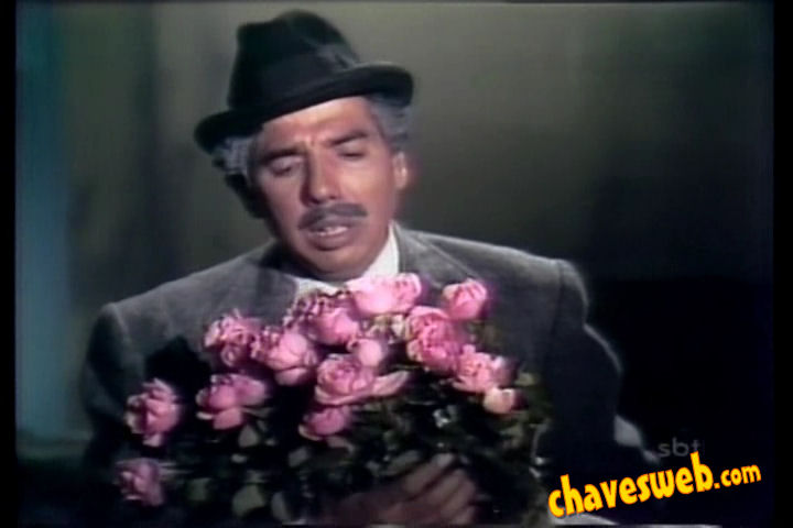 Professor Jirafales com buquê de flores